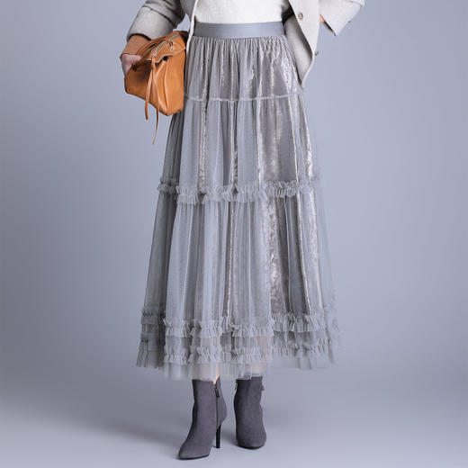 MYX时尚网纱蛋糕裙垂坠感松紧腰休闲长裙2025年秋季新款洋气半身裙 商品图2