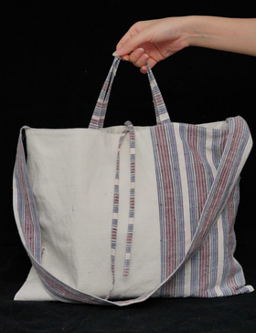 回声Echos/ 蓝紫色彩条手拎斜挎帆布包【可双面背】