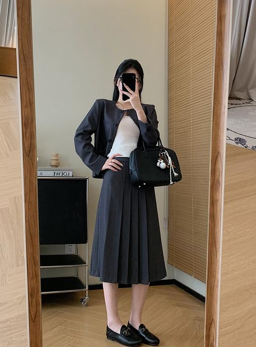 之禾千加半裙品质斜纹含羊毛精简压褶半裙 商品图4