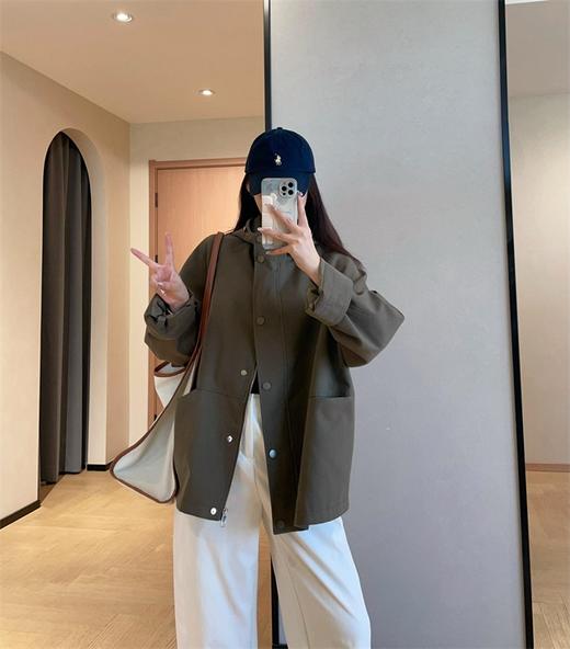 秋新款天丝棉廓形显瘦连帽风衣夹克外套 商品图9