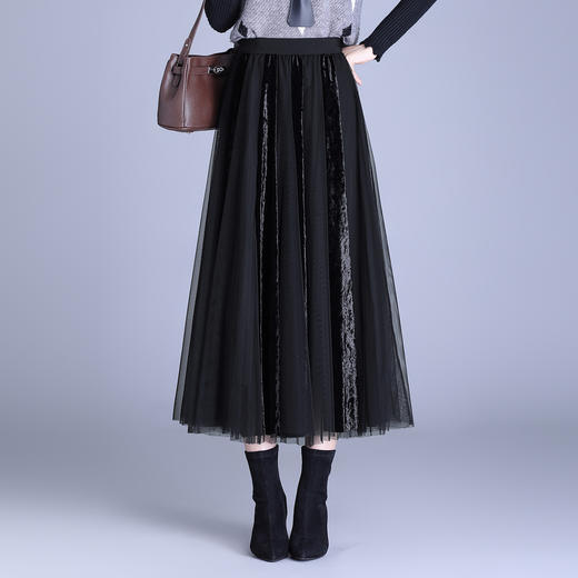 MYX百褶网纱大摆裙垂坠感休闲半身裙2025年秋季新款时尚高腰A字裙 商品图2