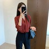 秋新法式气质垂坠丝滑V领暗门襟肩部重工捏褶长袖衬衫 商品缩略图8