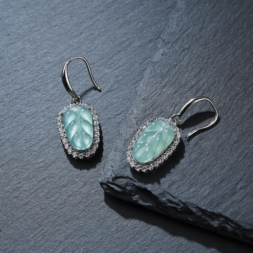 丁摩 新中式天然蓝水翡翠冰种蓝水叶子镶嵌女款高级感轻奢耳环饰品5ZF-SY102 商品图3