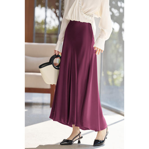 米思阳2026春新款高端光泽感纯色醋纤中长款裙子半身裙女5636 商品图0