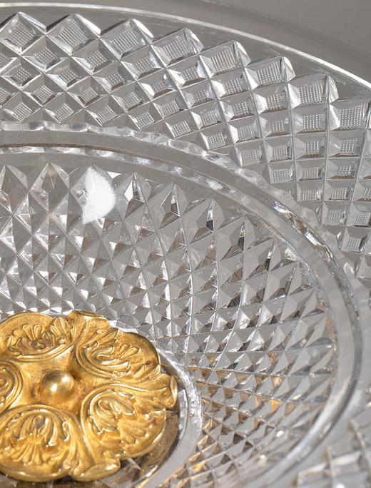 独角鹿西洋古董19世纪法国出品帝政风格天鹅造型铜鎏金精雕装饰菱格纹切割水晶果樽 商品图3