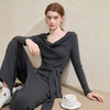 西遇气质休闲针织套装女秋季荡领长袖T恤直筒休闲裤两件套V2951194 商品缩略图0