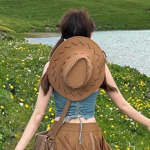 【西部牛仔帽子】国庆出游 夏季女款防晒美式复古大檐 海边草原新疆旅游遮太阳帽  商品图0