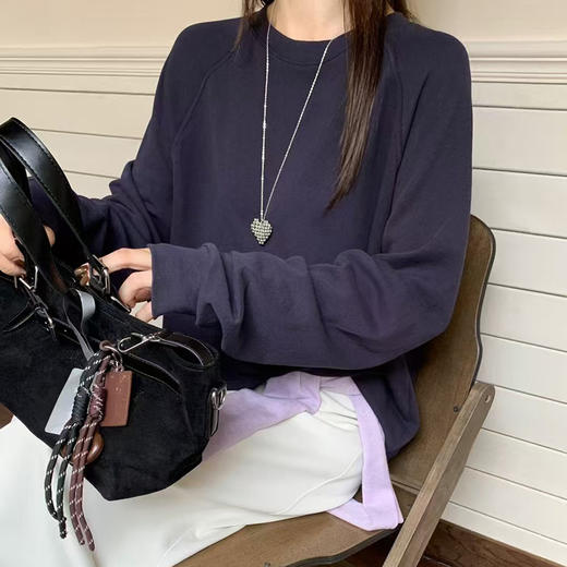 韩版2025秋季新款纯棉圆领 插肩基础BF打底衫宽松ins潮风长袖百搭T恤 商品图3