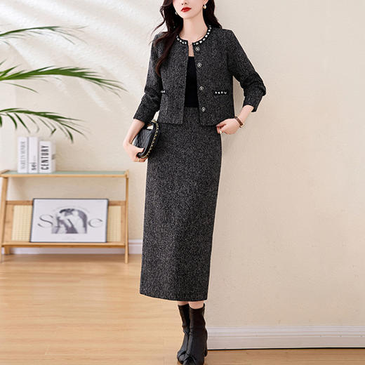 丁摩 小香风外套半身裙两件套女秋季气质名媛洋气穿搭套装5ZF-86179 商品图0
