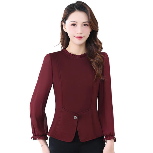 QYM SM157-Y时尚洋气小衫木耳边长袖打底衫 商品图4