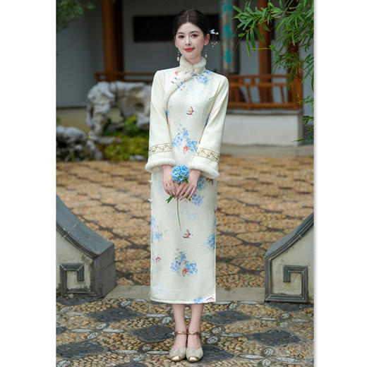 SKY 901454改良加绒加厚日常气质中式国风旗袍裙 商品图3