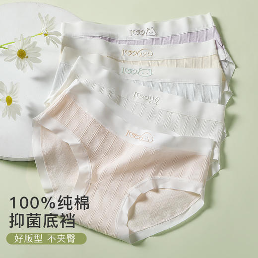 【5条装】7A抑菌100%底棉裆中腰内裤女棉柔舒适高弹透气4926爱心熊内裤 商品图7
