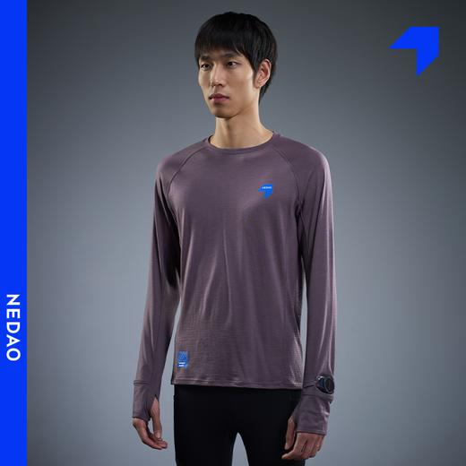 内道美利奴羊毛圆领拼接长袖男女同款吸汗透气网孔越野跑步t 商品图3