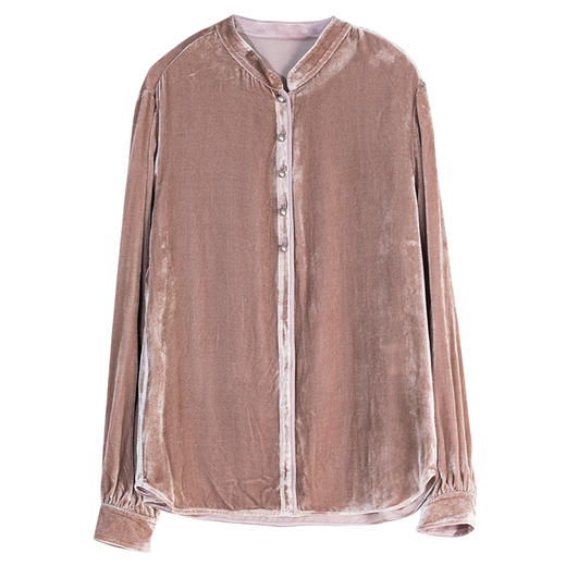 牧衣游原创 丝绒净色衬衫女秋季新款光泽感气质宽松百搭开衫 喜番 商品图4