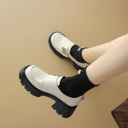 【预售5天】牛皮厚底乐福鞋女春秋季魔术贴复古百搭英伦风小皮鞋通勤单鞋NDXC&7155 商品图4