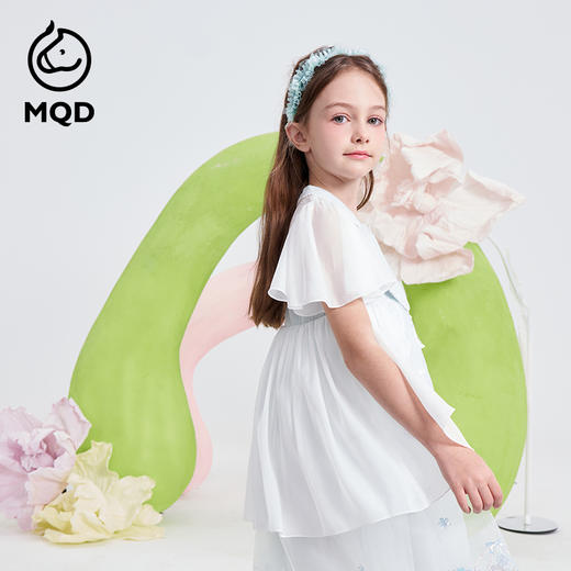 【MQD】女大童夏季新款国风精致绣花网纱短袖连衣裙 商品图2