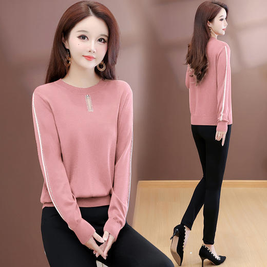 QYM 25702-Y薄款休闲衫时尚纯色针织衫宽松打底衫 商品图5