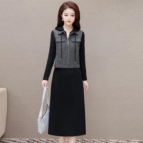 QYM F183-Y时尚连帽马甲连衣裙两件套休闲套装裙