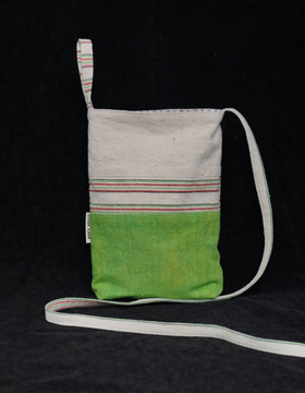 回声Echos/ 苹果绿条纹斜挎帆布包【可双面背】