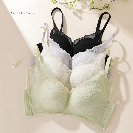 熳洁儿 小胸聚拢文胸法式波浪蕾丝无钢圈舒适莫代尔杯25761502 商品图6