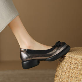 【预售5天】轻巧舒适厚底单鞋女新款真软皮圆头蝴蝶结浅口女鞋MDY&AM002-5