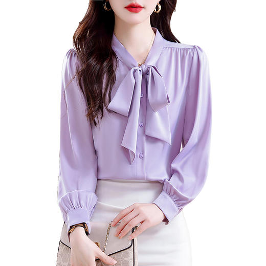 KQL C22N90229时尚韩版系带衬衣休闲通勤单排扣衬衫 商品图4