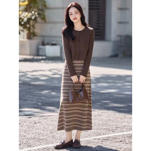 韩系气质条纹连衣裙套装，洋气减龄显瘦开衫背心裙两件套HR-HHYS8677 商品图1