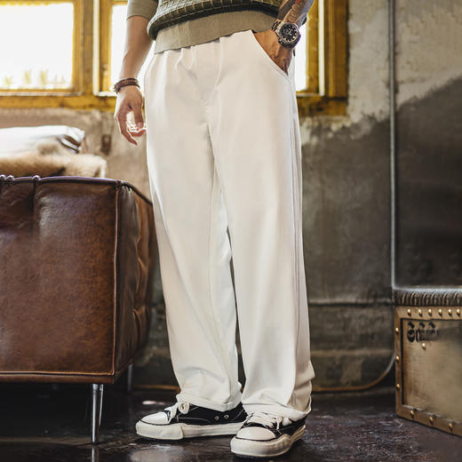 马登工装轻美式Easypants休闲裤白色通勤直筒宽松垂感长裤子男秋 商品图0