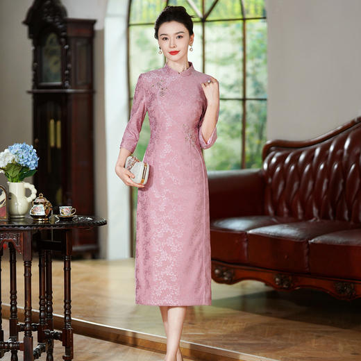 2025秋新礼服 粉色蕾丝旗袍婚庆礼服喜婆婆连衣裙TQ59 商品图3