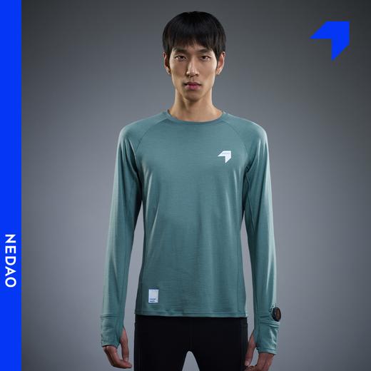 内道美利奴羊毛圆领拼接长袖男女同款吸汗透气网孔越野跑步t 商品图2