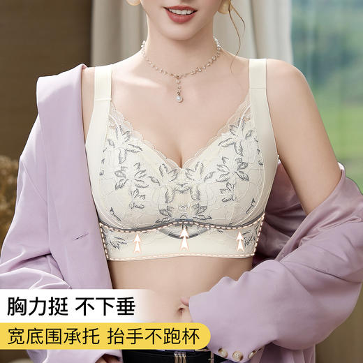 【大胸显小】5A抑菌全罩杯蕾丝调整型内衣女提拉防垂收副乳文胸云依墨韵 商品图4