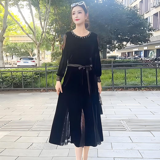 气质优雅系带收腰，洋气金丝绒连衣裙QYM-YJ25XY603 商品图2