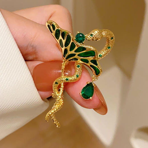 复古新中式灵蛇胸针微闪竹叶葫芦蛇形胸花中式国风别针 商品图1