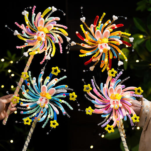 【手持花灯风车灯】福佑DIY中秋灯笼材料包灯笼 手持蜻蜓蝴蝶灯笼 能发光的手持花灯立体设计材料包小花灯 商品图3