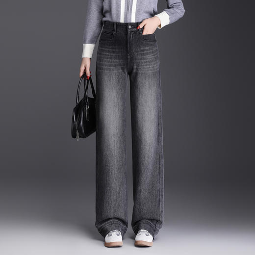MYX烟灰色时髦牛仔阔腿裤垂坠感修身直筒裤2025年秋季新款休闲长裤女 商品图0