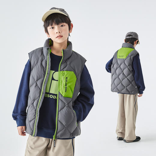 蓝汽水2025年秋冬新款中大童立领羽绒马甲防钻绒抗静电保暖亲子装 商品图2