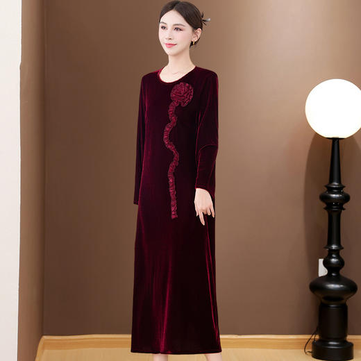 QYM SMAT85-Y妈妈装金丝绒连衣裙中长裙 商品图3