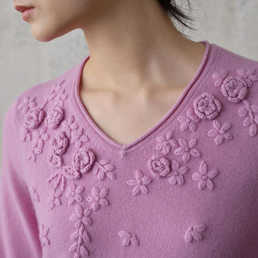 【林栖设计小店】（现货）【手工钩花】木槿粉听风系列绵羊毛连衣裙拼桑蚕丝2025秋冬新款毛织长裙1954061 商品图6