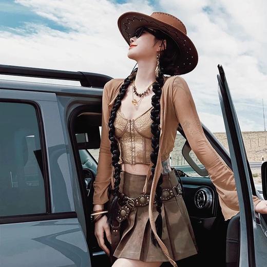 【西部牛仔帽子】国庆出游 夏季女款防晒美式复古大檐 海边草原新疆旅游遮太阳帽  商品图2