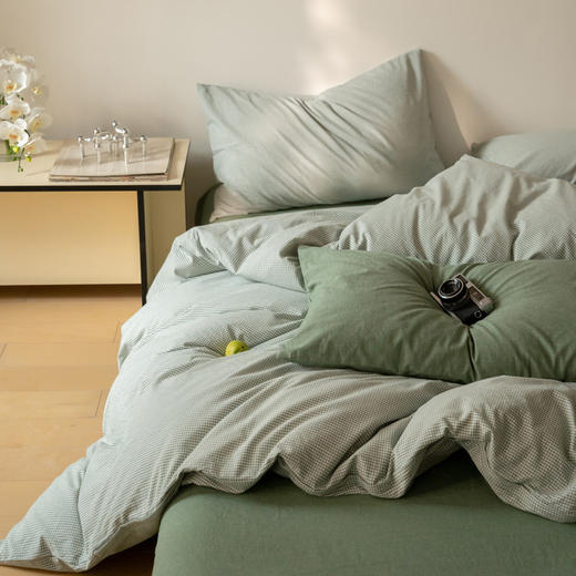 【A类超细格水洗四件套】水洗棉四件套良品超细格子撞色民宿简约格纹件套纯棉格纹 商品图1