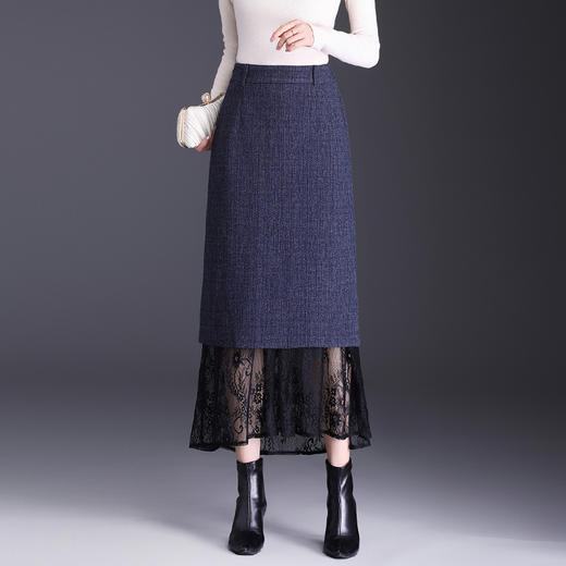 MYX蕾丝拼接直筒裙长款高腰包臀一步裙2025年秋季新款显瘦半身裙长裙 商品图0
