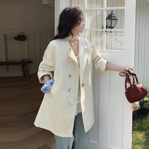 HR MDN25007法式蕾丝拼接风衣外套韩版宽松大衣 商品图5