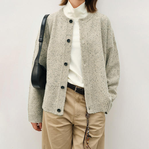 714street羊毛混纺桂花针毛衣开衫外套2025秋冬立体宽松针织衫男 商品图0