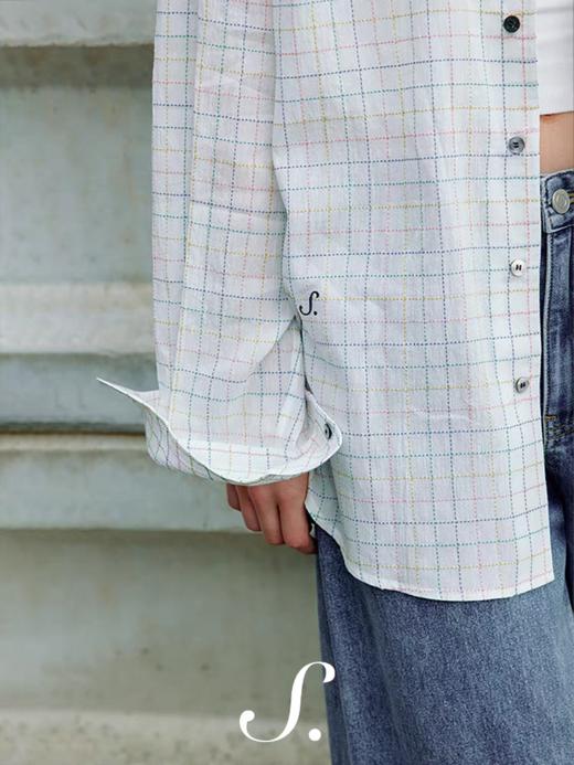 shyshystill/shy202411042/“桃粉奶酪”翻领口袋撞色纽扣格纹衬衫 商品图3