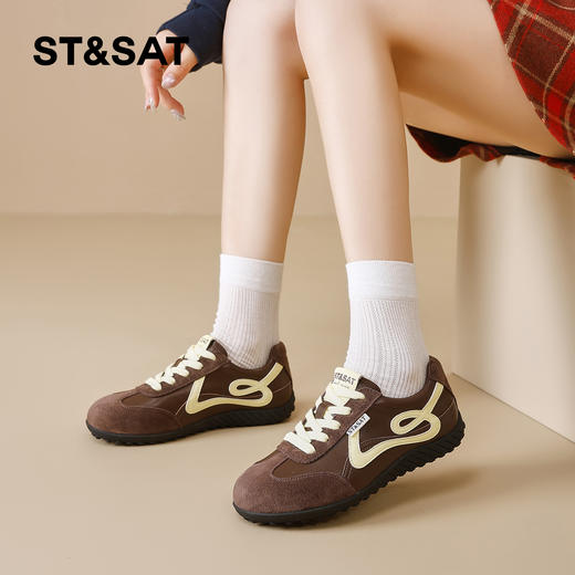 星期六复古棕色平底休闲德训鞋SSD3112T0G 商品图1