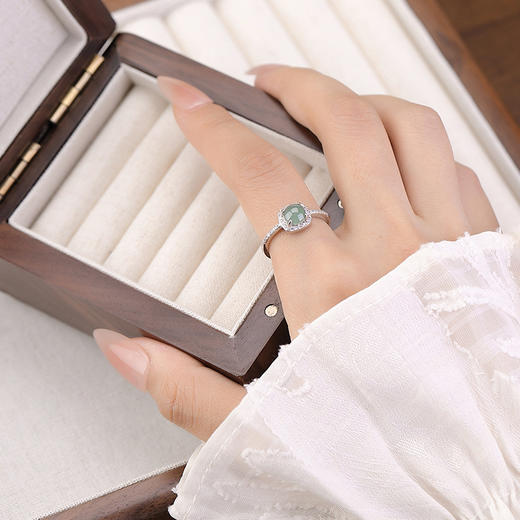 【浅梦】S925纯银蓝水翡翠圆珠开口戒指【CW-JZ06818】 商品图3