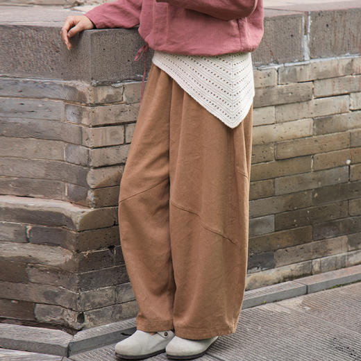绽放565朵/甩甩裤·亚麻棉天丝结构感松紧腰舒适廓形垂感休闲裤女 商品图0