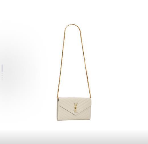 SAINT LAURENT YSL CASSANDRE 金标Logo绗缝链条百搭粒面信封包牛皮 商品图1
