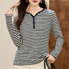丁摩 条纹长袖t恤女春秋季内搭可外穿上衣正肩v领打底衫5ZF-30109 商品缩略图2
