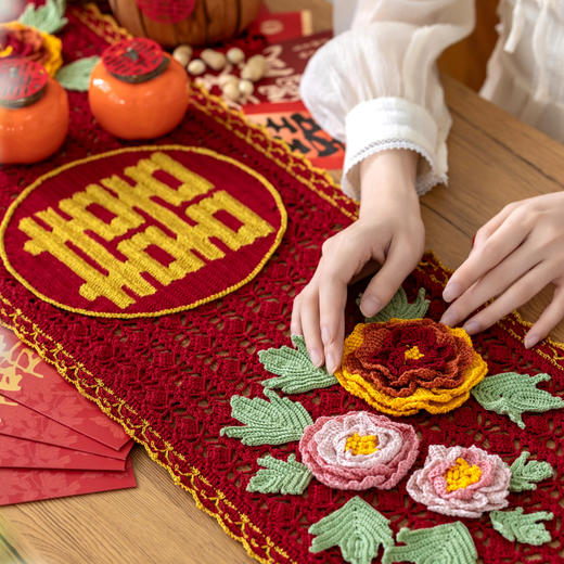 苏苏姐家双喜桌旗&团扇手工DIY钩针毛线团家居装饰结婚礼物材料包 商品图3